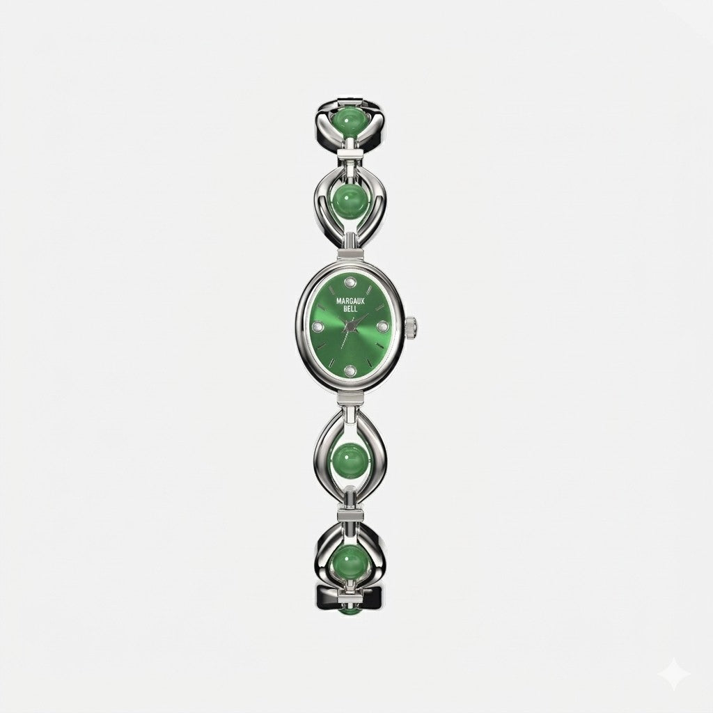 MARGAUX BELL Bracelet Watch — Silver + Emerald