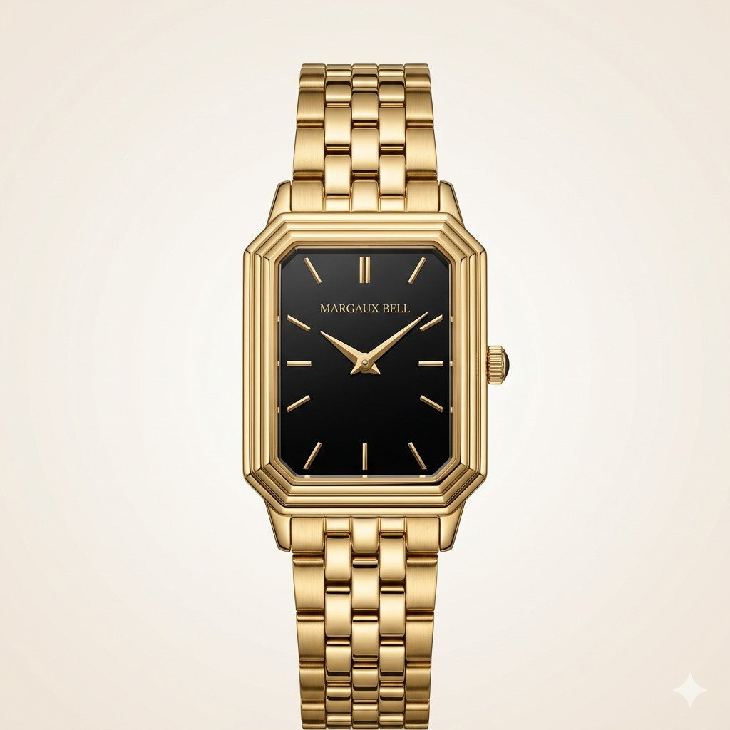 MARGAUX BELL Tank Watch — Gold + Onyx