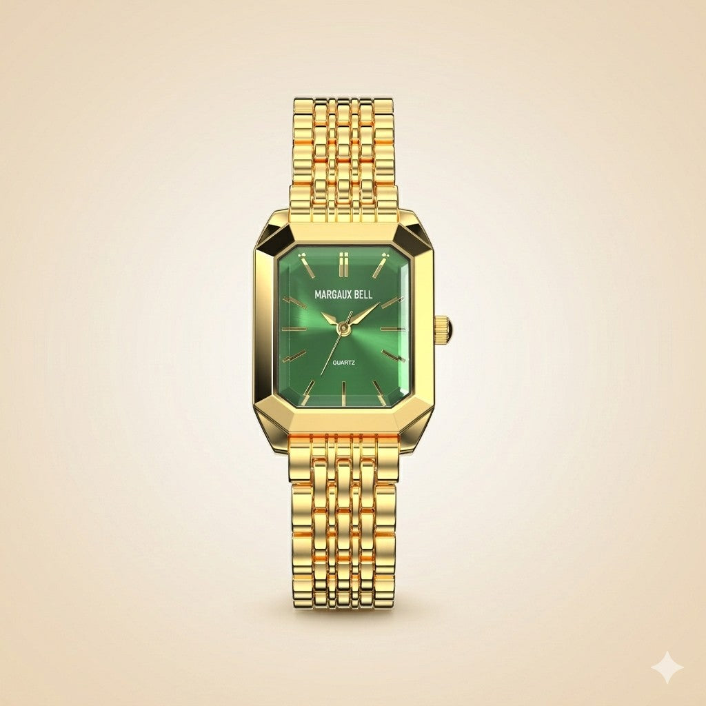 MARGAUX BELL Tank Watch — Gold + Emerald