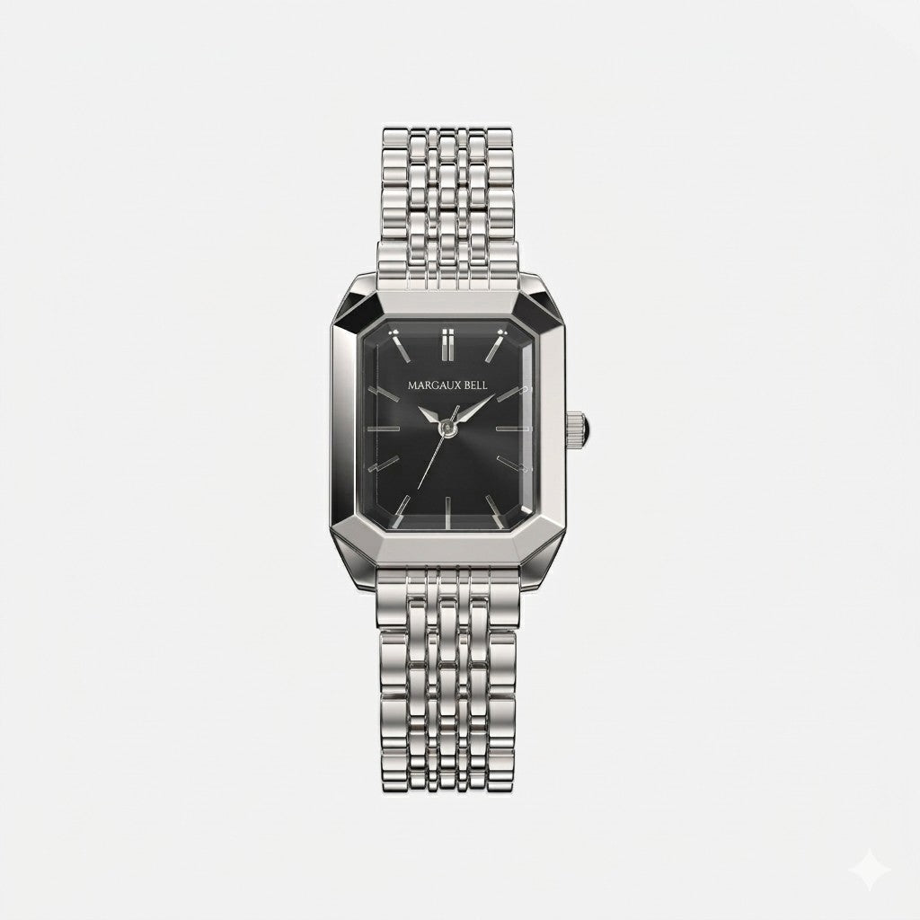 MARGAUX BELL Tank Watch — Silver + Onyx
