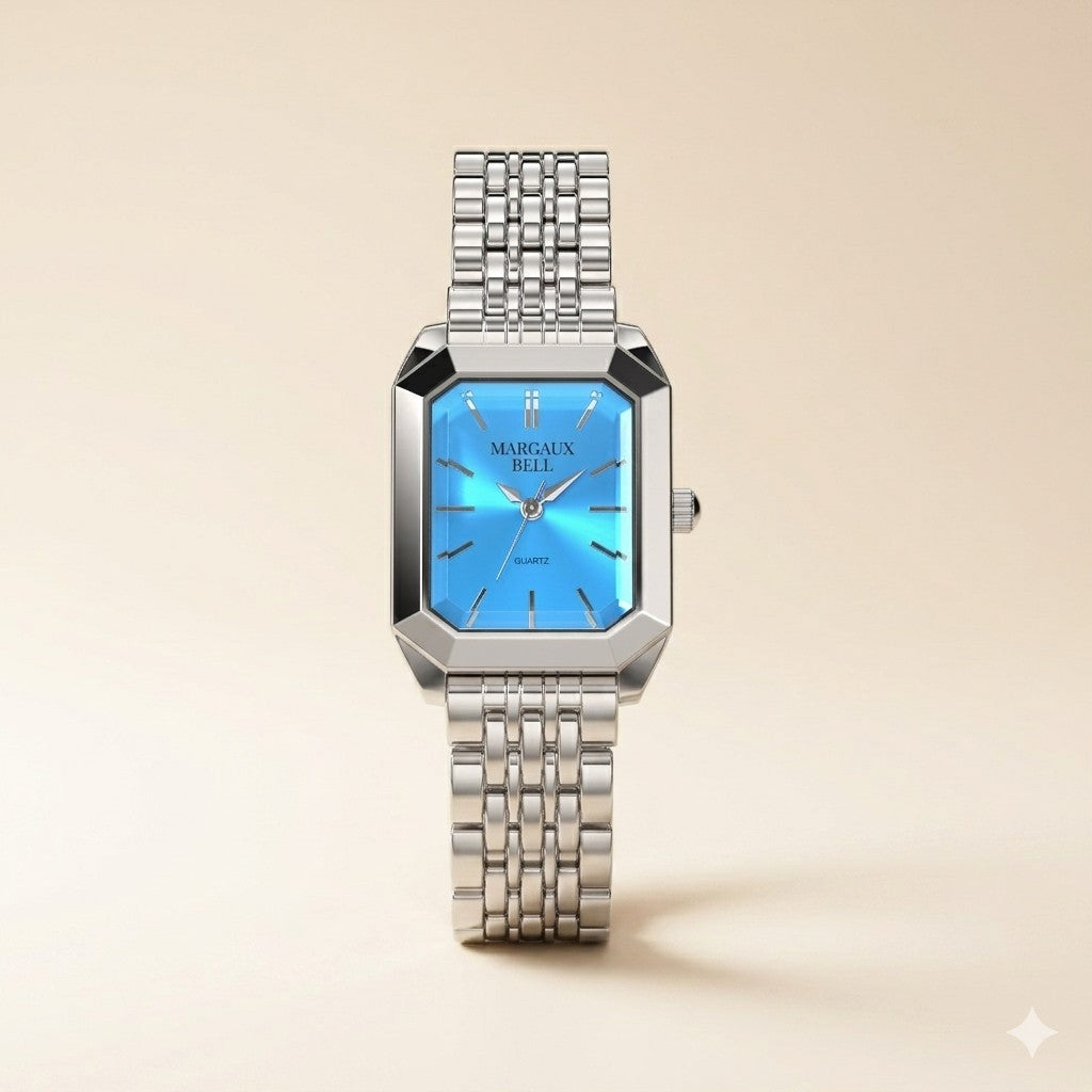 MARGAUX BELL Tank Watch — Silver + Sapphire
