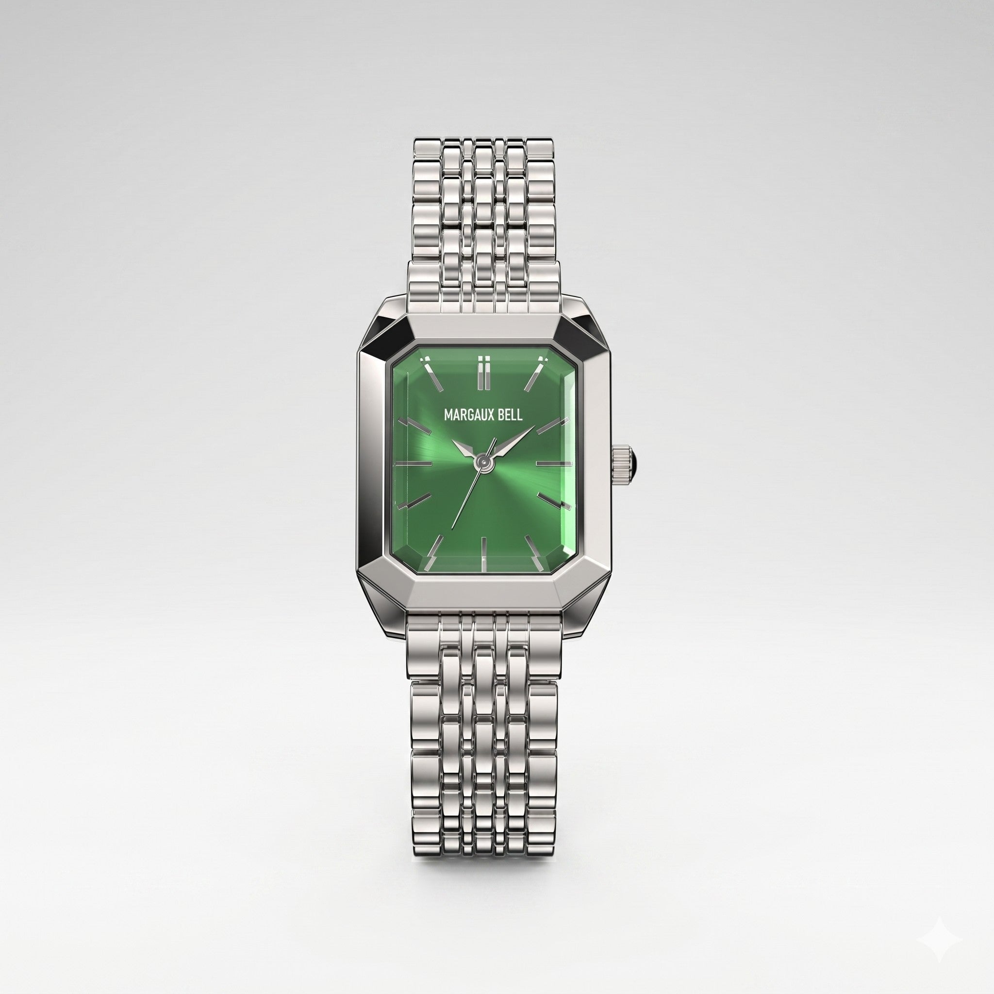 MARGAUX BELL Tank Watch — Silver + Emerald