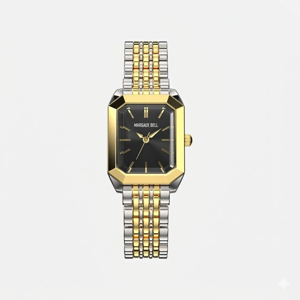 MARGAUX BELL Tank Watch — Two-Tone + Onyx