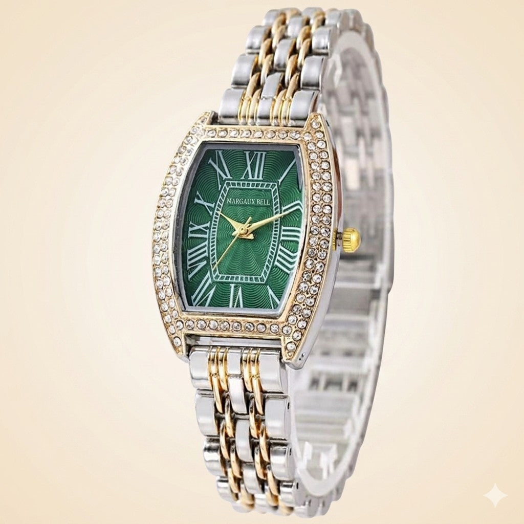 MARGAUX BELL Tonneau Watch — Crystal + Emerald
