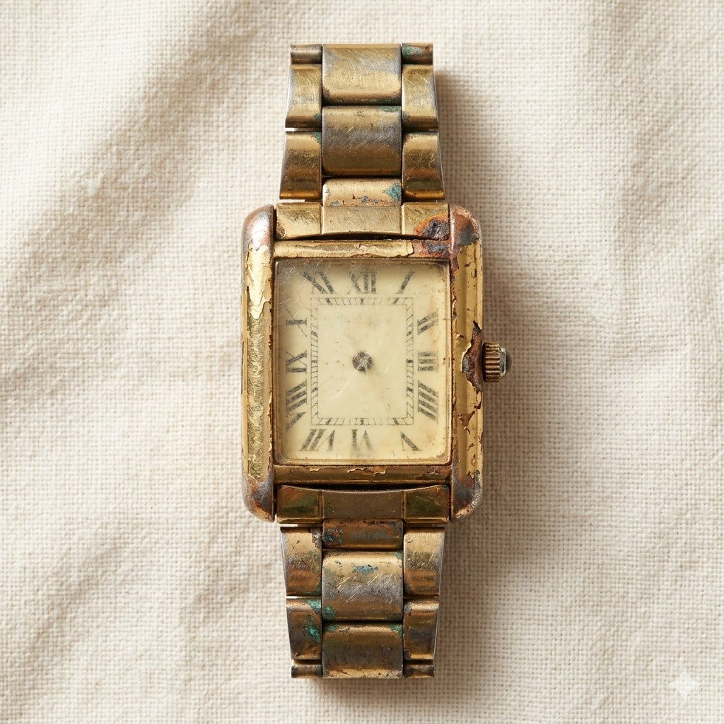 Cheap damaged generic watch with peeling gold